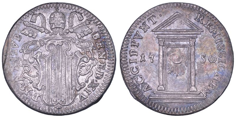 STATO PONTIFICIO. BENEDETTO XIV (Prospero Lambertini), 1740-1758. Grosso A. XI/1750. Roma. Anno giubilare.  - Asta Numismatica - Cambi Casa d'Aste