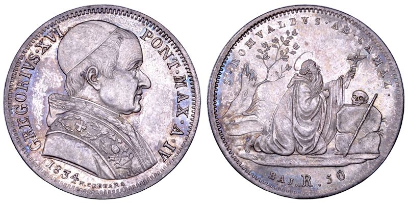 STATO PONTIFICIO. GREGORIO XVI (Bartolomeo Alberto Cappellari), 1831-1846. Mezzo scudo romano (50 baiocchi) A. IV/1834. Roma.  - Auction Numismatics - Cambi Casa d'Aste