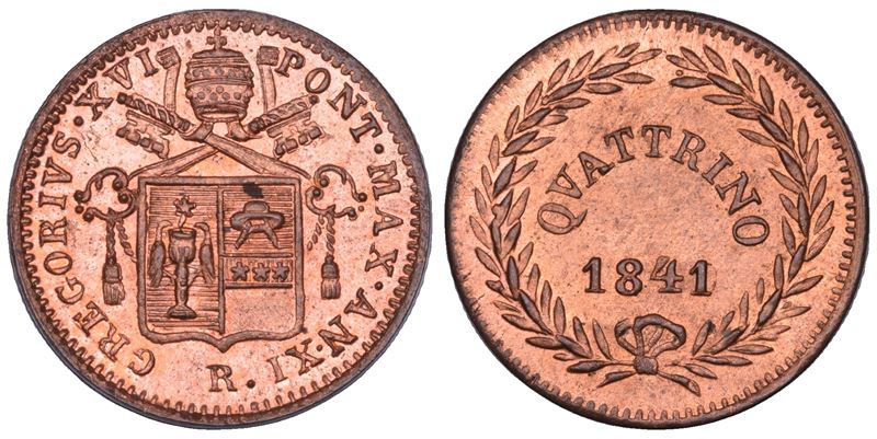 STATO PONTIFICIO. GREGORIO XVI (Bartolomeo Alberto Cappellari), 1831-1846. Quattrino A. XI/1841. Roma.  - Asta Numismatica - Cambi Casa d'Aste