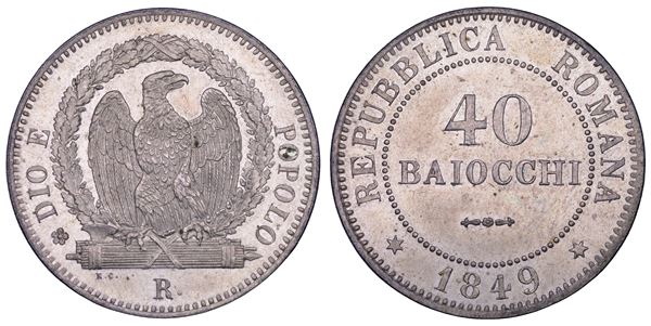 SECONDA REPUBBLICA ROMANA, 1848-1849. 40 Baiocchi 1849. Roma.