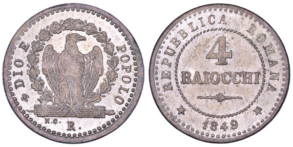 SECONDA REPUBBLICA ROMANA, 1848-1849. 4 Baiocchi 1849. Roma.