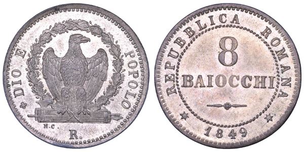 SECONDA REPUBBLICA ROMANA, 1848-1849. 8 Baiocchi 1849. Roma.