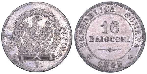 SECONDA REPUBBLICA ROMANA, 1848-1849. 16 Baiocchi 1849. Roma.