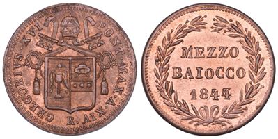 Cappellari (Bartolomeo Alberto), Gregorio XVI, Mezzo baiocco, Roma, 1844