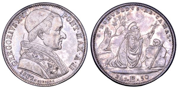 STATO PONTIFICIO. GREGORIO XVI (Bartolomeo Alberto Cappellari), 1831-1846. Mezzo scudo romano A. II/1832. Bologna.