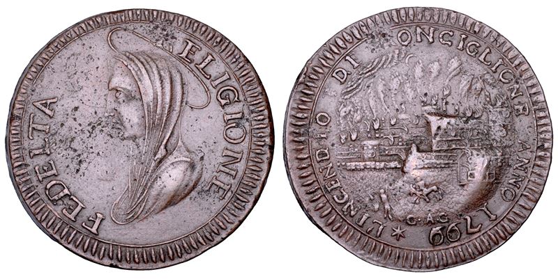 Anonimo, Ronciglione, Insurrezione antifrancese (1799): madonnina da 3 baiocchi (rame)