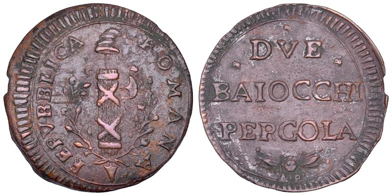 REPUBBLICA ROMANA - PERGOLA, 1798-1799. 2 Baiocchi.  - Auction Numismatics - Cambi Casa d'Aste