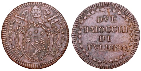 STATO PONTIFICIO. PIO VI (Giannangelo Braschi), 1775-1799. 2 Baiocchi A. XX. Foligno.