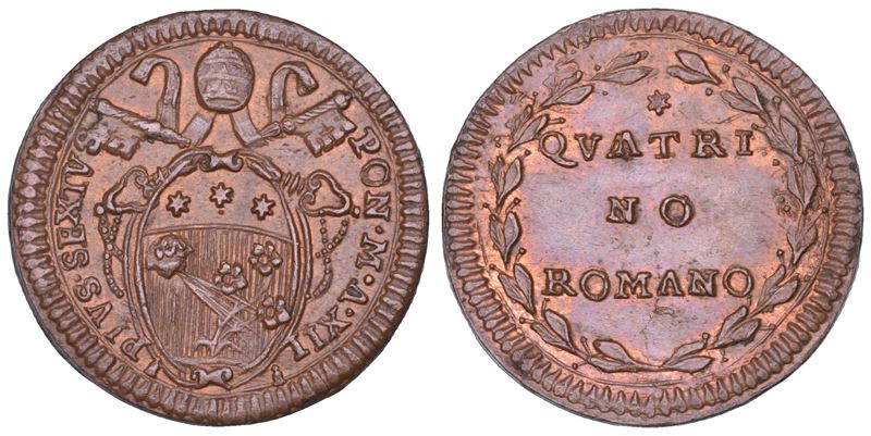 Pio VI (Giannangelo Braschi), Quattrino romano A. XII (Stato Pontificio), rame