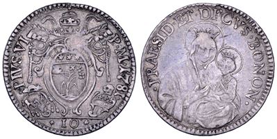 PI0 VI (Giannangelo Braschi), Paolo, mezza lira da 10 baiocchi (Bologna, 1781)
