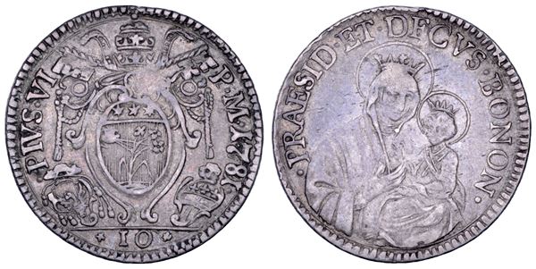 STATO PONTIFICIO. PIO VI (Giannangelo Braschi), 1775-1799. Paolo (mezza lira da 10 baiocchi) 1781. Bologna.