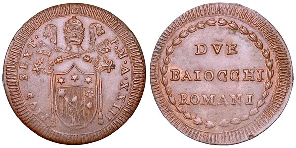 STATO PONTIFICIO. PIO VI (Giannangelo Braschi), 1775-1799. 2 Baiocchi A. XXIII. Roma.
