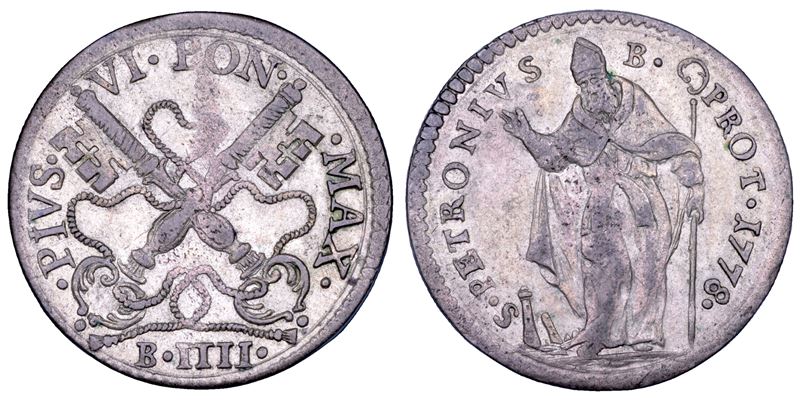 STATO PONTIFICIO. PIO VI (Giannangelo Braschi), 1775-1799. Muraiola da 4 baiocchi 1778. Bologna.  - Asta Numismatica - Cambi Casa d'Aste