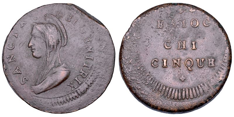 REPUBBLICA ROMANA - ROMA, 1798-1799. Madonnina da 5 baiocchi.  - Asta Numismatica - Cambi Casa d'Aste