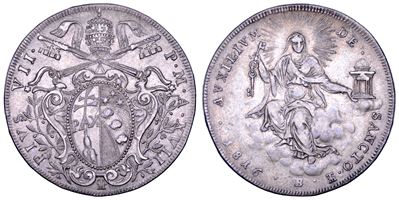 Chiaramonti (Gregorio Luigi Barnaba), Pio VII, Mezzo scudo romano (A. XVII/1816), Bologna, argent...