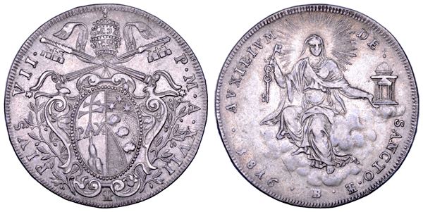 STATO PONTIFICIO. PIO VII (Gregorio Luigi Barnaba Chiaramonti), 1800-1823. Mezzo scudo romano A. XVII/1816. Bologna.