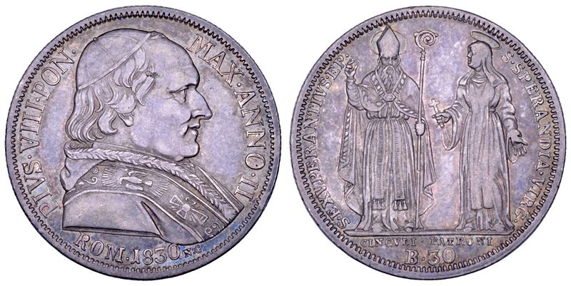 STATO PONTIFICIO. PIO VIII (Francesco Saverio Castiglioni), 1829-1830. Testone (30 baiocchi) A. II/1830. Roma.  - Asta Numismatica - Cambi Casa d'Aste