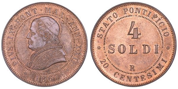 STATO PONTIFICIO. PIO IX (Giovanni Maria Mastai Ferretti), 1846-1878. 4 Soldi A. XXI/1867. Roma.