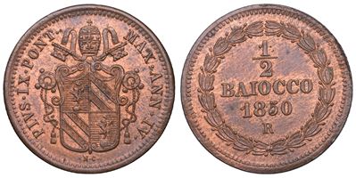 Giovanni Maria Mastai Ferretti (Pio IX), Mezzo baiocco A. IV/1850, Roma (Stato Pontificio)