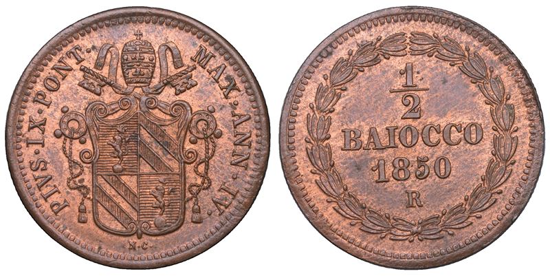 Pio IX (Giovanni Maria Mastai Ferretti), Mezzo baiocco, 1850 (A. IV) – Stato Pontificio