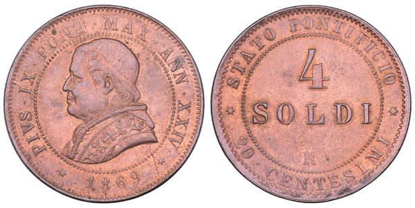 STATO PONTIFICIO. PIO IX (Giovanni Maria Mastai Ferretti), 1846-1878. 4 Soldi A. XXIV/1869. Roma.