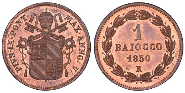 STATO PONTIFICIO. PIO IX (Giovanni Maria Mastai Ferretti), 1846-1878. Baiocco A. V/1850. Roma.
