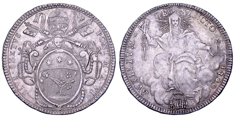 STATO PONTIFICIO. PIO VI (Giannangelo Braschi), 1775-1799. Mezzo scudo romano A. VI/1780. Roma.  - Auction Numismatics - Cambi Casa d'Aste