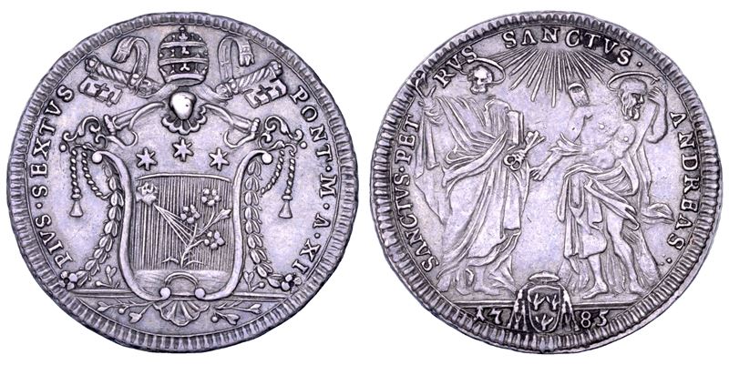 STATO PONTIFICIO. PIO VI (Giannangelo Braschi), 1775-1799. Testone (30 baiocchi) A. XI/1785. Roma.  - Auction Numismatics - Cambi Casa d'Aste
