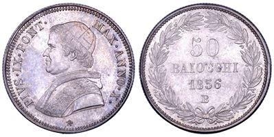 Mastai Ferretti (Pio IX), 50 Baiocchi, Stato Pontificio (A. X/1856), Bologna