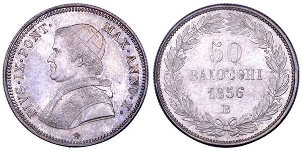 STATO PONTIFICIO. PIO IX (Giovanni Maria Mastai Ferretti), 1846-1878. 50 Baiocchi A. X/1856. Bologna.