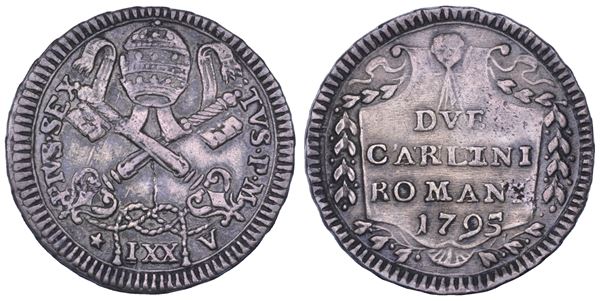 STATO PONTIFICIO. PIO VI (Giannangelo Braschi), 1775-1799. 2 carlini romani A. XXI/1795. Roma.