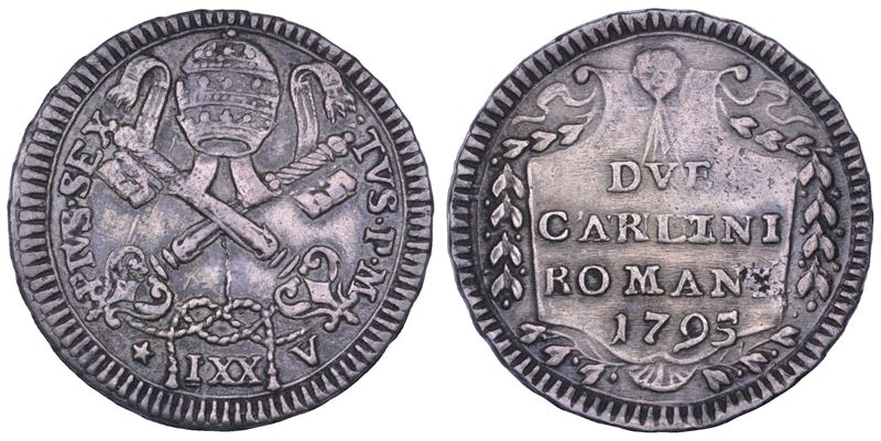 STATO PONTIFICIO. PIO VI (Giannangelo Braschi), 1775-1799. 2 carlini romani A. XXI/1795. Roma.  - Asta Numismatica - Cambi Casa d'Aste
