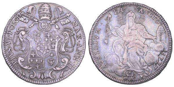 STATO PONTIFICIO. PIO VI (Giannangelo Braschi), 1775-1799. Mezzo scudo romano A. II/1777. Roma.