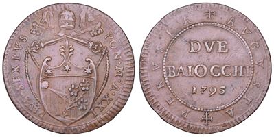 Giannangelo Braschi (Pio VI), Stato Pontificio, 2 Baiocchi 1795 (Perugia)