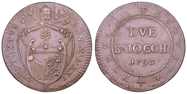 STATO PONTIFICIO. PIO VI (Giannangelo Braschi), 1775-1799. 2 Baiocchi A. XXI/1795. Perugia.