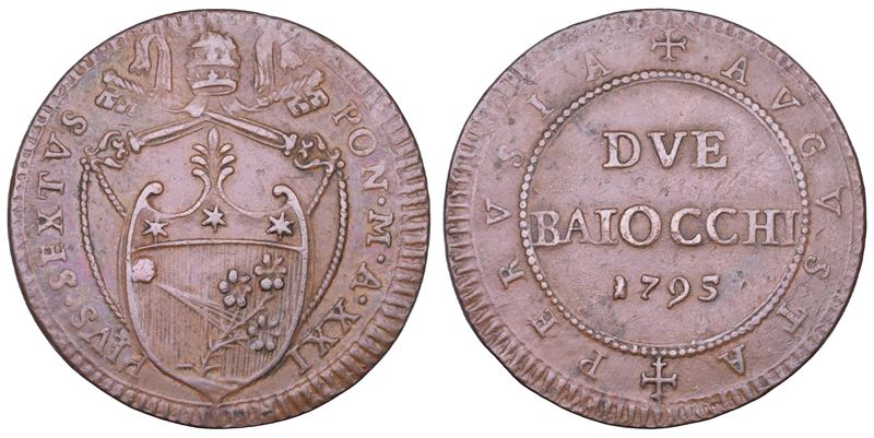 STATO PONTIFICIO. PIO VI (Giannangelo Braschi), 1775-1799. 2 Baiocchi A. XXI/1795. Perugia.  - Asta Numismatica - Cambi Casa d'Aste