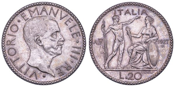 REGNO D'ITALIA. VITTORIO EMANUELE III DI SAVOIA, 1900-1946. 20 Lire 1927/V. Littore.