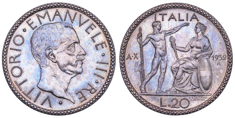 Clelio Varesi (Pavia), Regno d'Italia, Vittorio Emanuele III di Savoia, 20 Lire, 1932/X (Littore)...