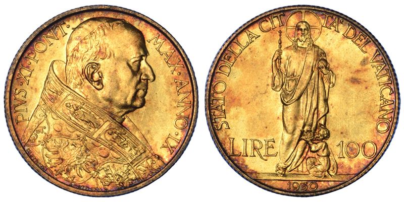 Pio XI (Achille Ratti), 100 Lire, Anno IX 1930, oro