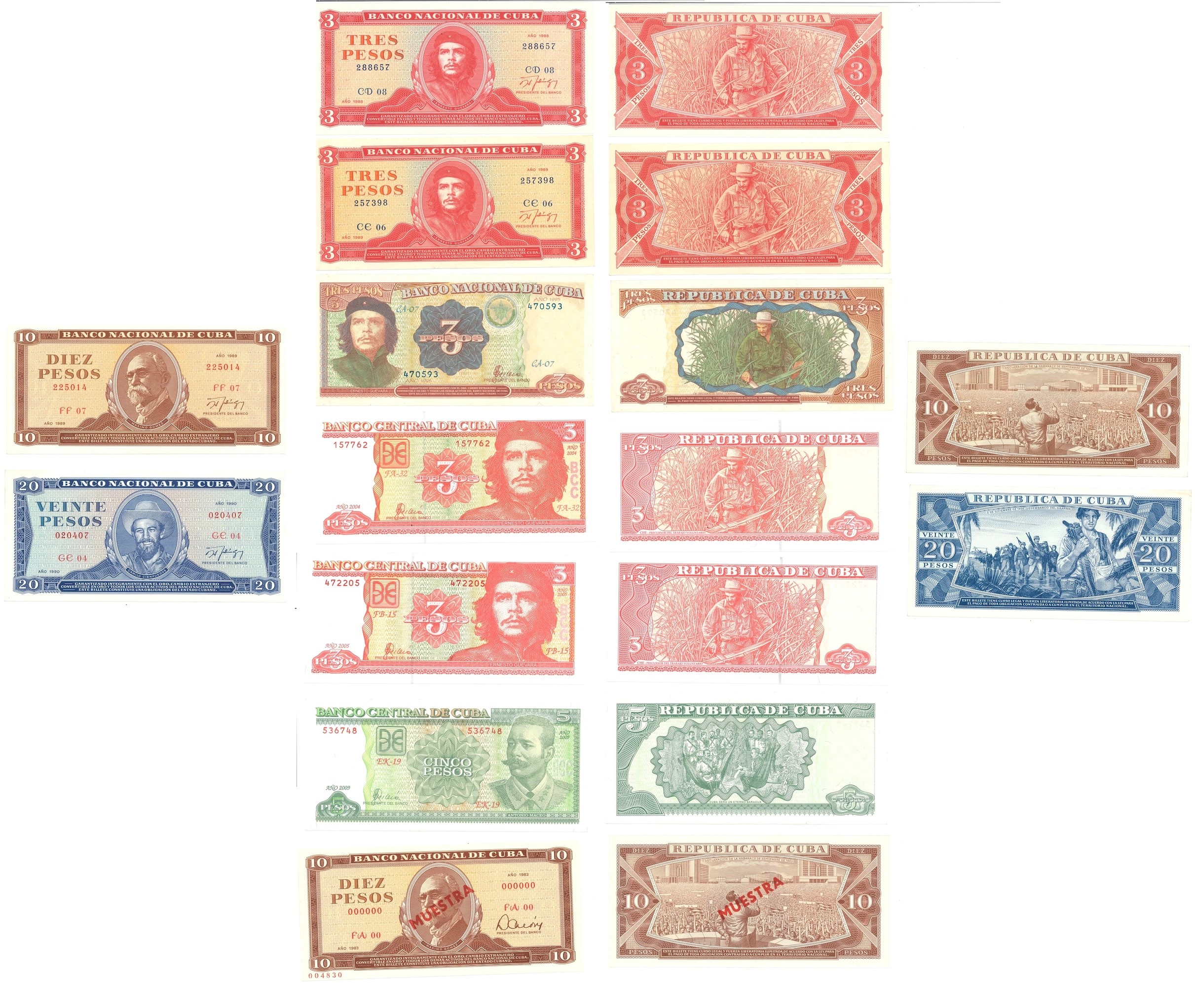 Cuba, Lotto di 33 banconote (fine XIX–XXI secolo)