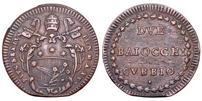 Giannangelo Braschi (Pio VI), 2 Baiocchi, Stato Pontificio, 1775-1799, Gubbio