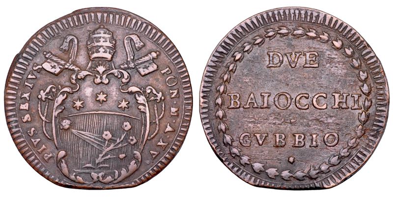 STATO PONTIFICIO. PIO VI (Giannangelo Braschi), 1775-1799. 2 Baiocchi A. XV. Gubbio.  - Asta Numismatica - Cambi Casa d'Aste