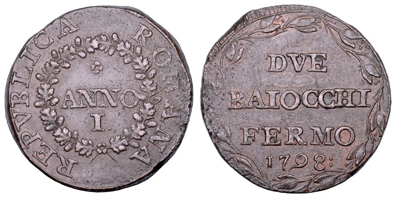 REPUBBLICA ROMANA - FERMO, 1798-1799. 2 Baiocchi A. I/1798.  - Auction Numismatics - Cambi Casa d'Aste