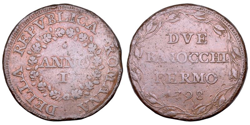 REPUBBLICA ROMANA - FERMO, 1798-1799. 2 Baiocchi A. I/1798.  - Auction Numismatics - Cambi Casa d'Aste