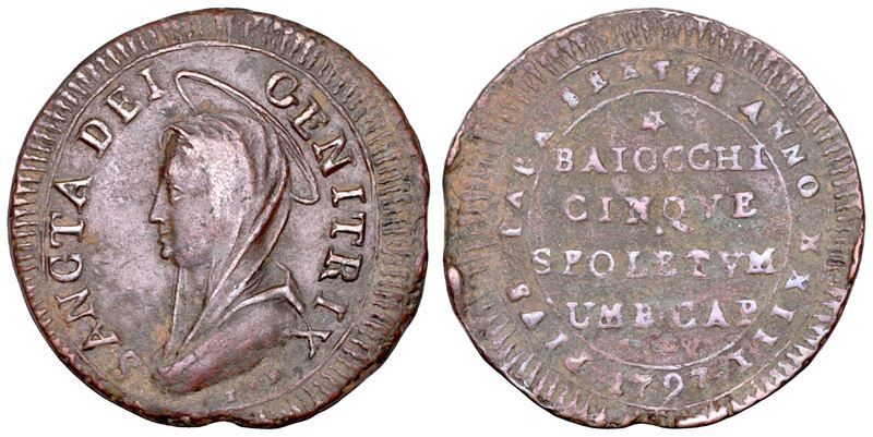 STATO PONTIFICIO. PIO VI (Giannangelo Braschi), 1775-1799. Madonnina da 5 baiocchi A. XXIII/1797. Spoleto.  - Asta Numismatica - Cambi Casa d'Aste
