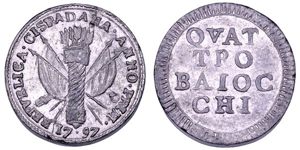 BOLOGNA. REPUBBLICA CISPADANA, 1796-1797. Prova del 4 baiocchi 1797.