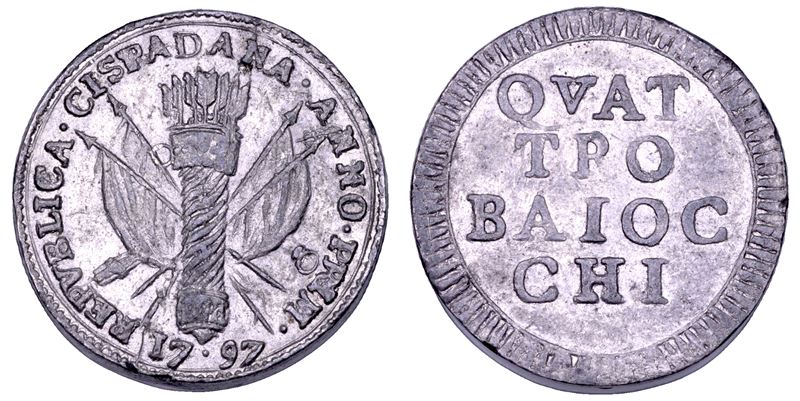 BOLOGNA. REPUBBLICA CISPADANA, 1796-1797. Prova del 4 baiocchi 1797.  - Asta Numismatica - Cambi Casa d'Aste