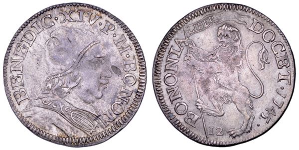 STATO PONTIFICIO. BENEDETTO XIV (Prospero Lambertini), 1740-1758. Bianco 1745. Bologna.