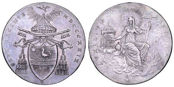 STATO PONTIFICIO. SEDE VACANTE 1829 (camerlengo cardinale Francesco Galeffi). Mezzo scudo 1829. Roma.