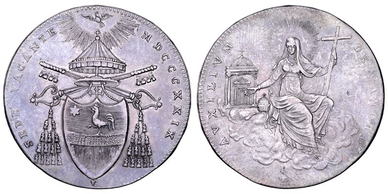 STATO PONTIFICIO. SEDE VACANTE 1829 (camerlengo cardinale Francesco Galeffi). Mezzo scudo 1829. Roma.  - Asta Numismatica - Cambi Casa d'Aste